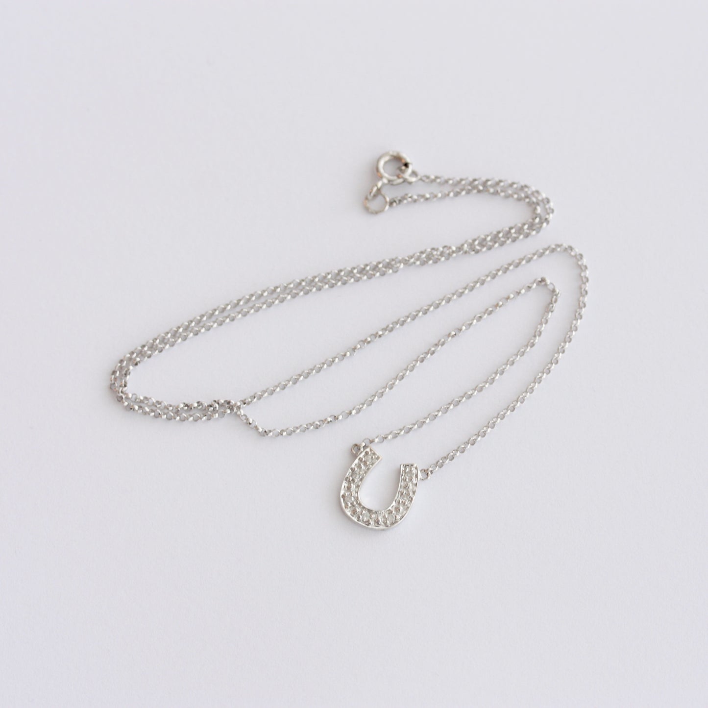 Late Vintage 9ct White Gold Diamond Horseshoe Necklace, 16 inches
