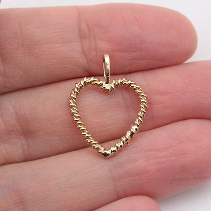 Vintage 9ct Gold Open Rope Twist Heart Pendant, 1979