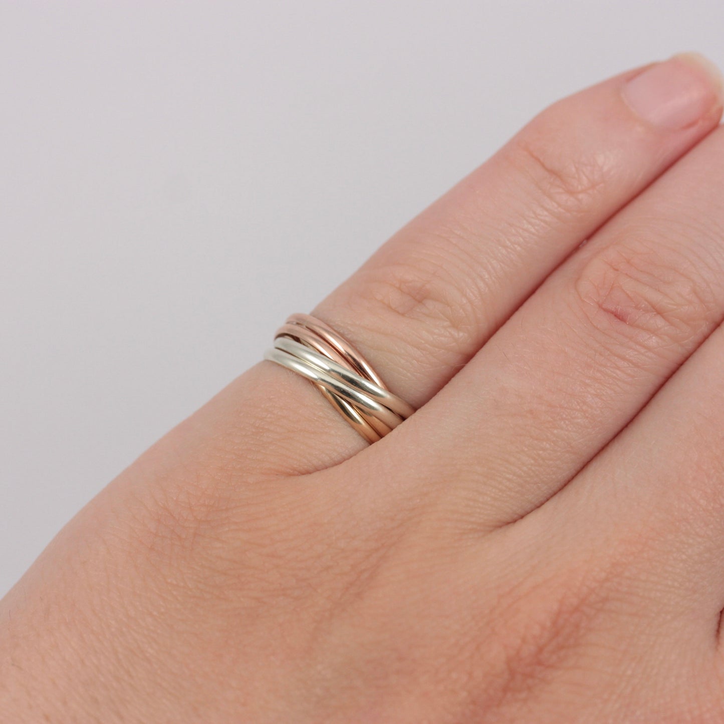 Vintage 9ct Tri Colour Gold 6 Band Russian Wedding Ring, 1987