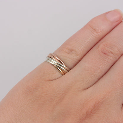 Vintage 9ct Tri Colour Gold 6 Band Russian Wedding Ring, 1987