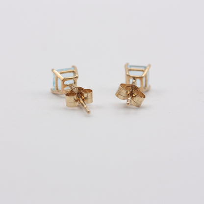 Pre-owned 9ct Gold Square Blue Topaz Stud Earrings, 4mm