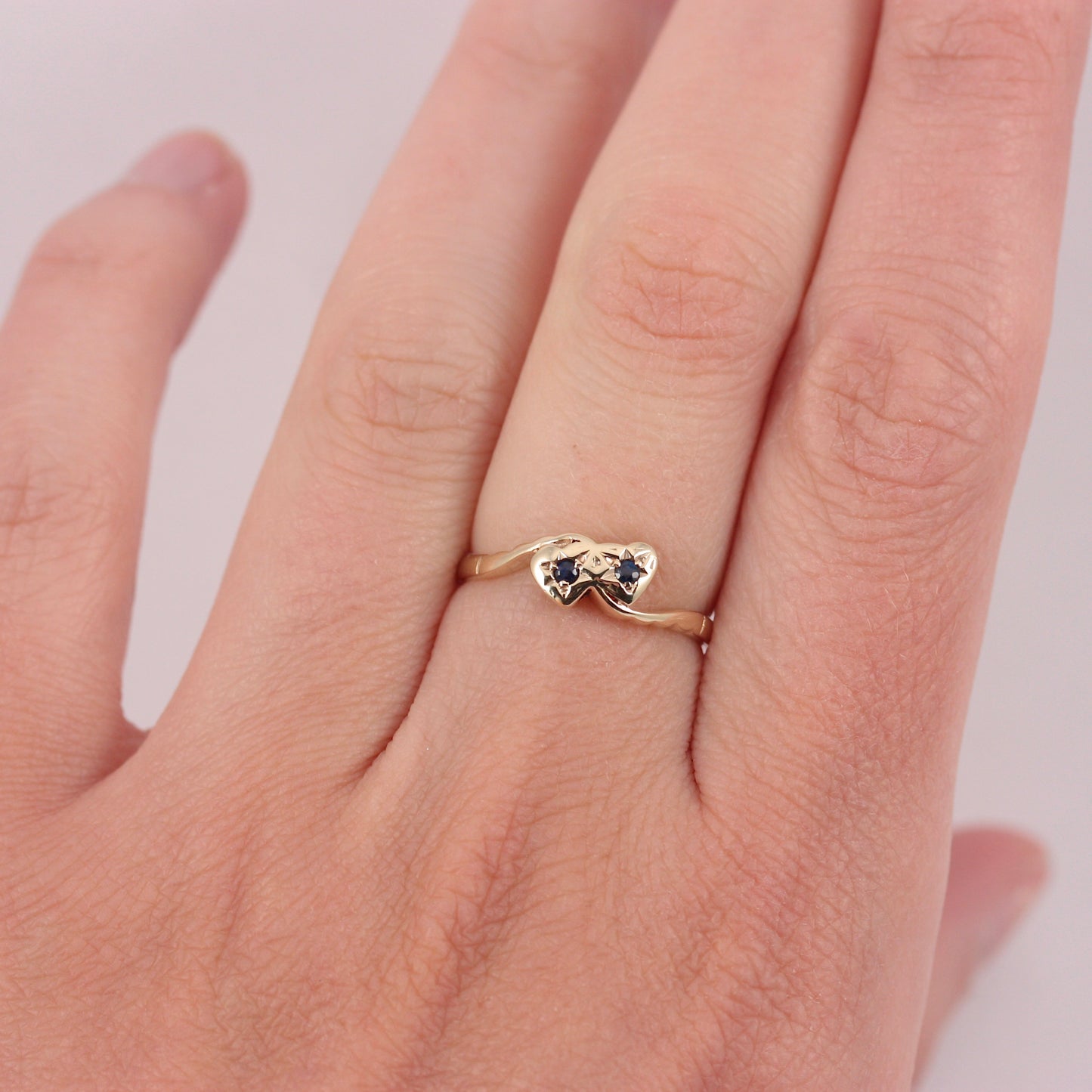 Vintage 9ct Gold and Sapphire Heart Crossover Ring, 1980