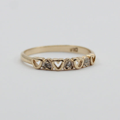 Vintage 9ct Gold and Diamond Heart Band Ring, 1980s