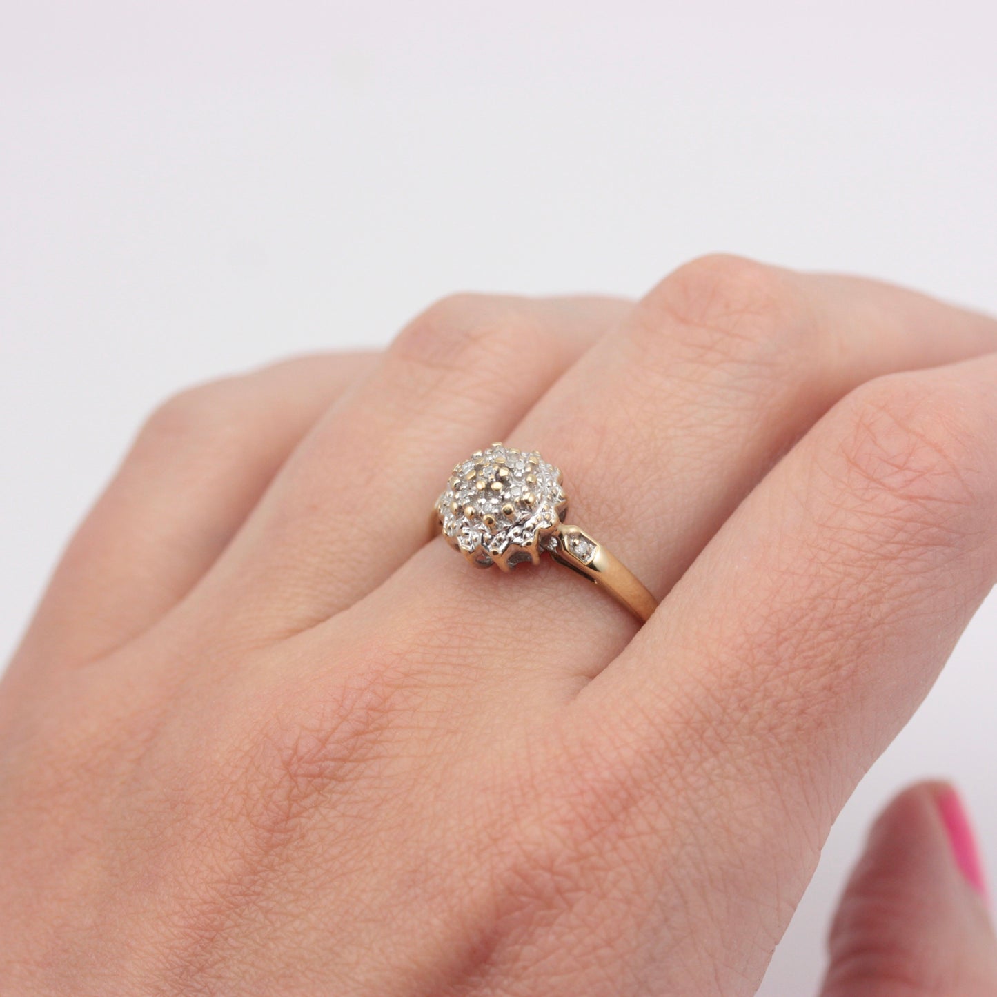 Vintage 9ct Gold Diamond Domed Cluster Ring