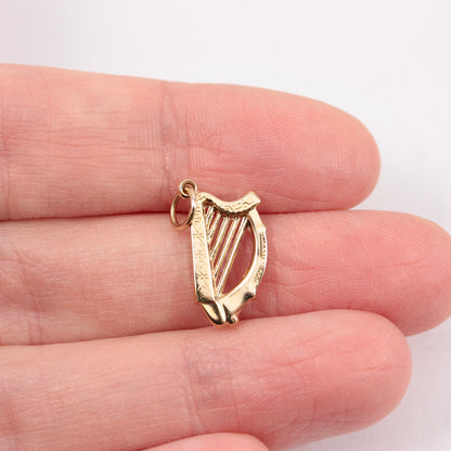 Vintage 9ct Gold Harp Charm, 1964
