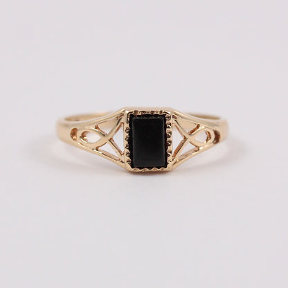 Vintage 9ct Gold Onyx Ring with Open Shoulders, 1985