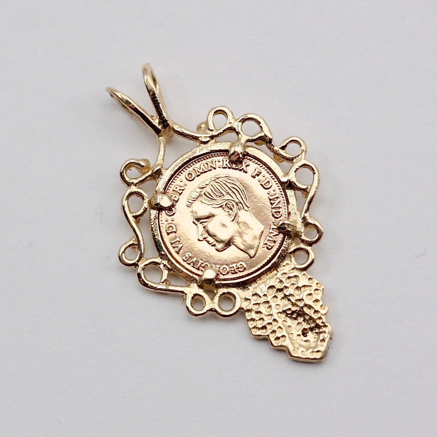 Vintage 9ct Gold Framed Farthing Coin Style Pendant with Diamond, 1991