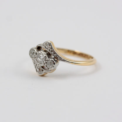 Vintage 18ct Gold and Platinum Diamond Crossover Ring