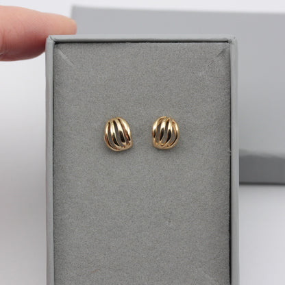 Vintage 9ct Gold Domed Wave Stud Earrings, 1980s