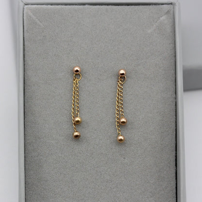 Dainty Vintage 9ct Gold Double Chain Tassel Earrings, 1980s