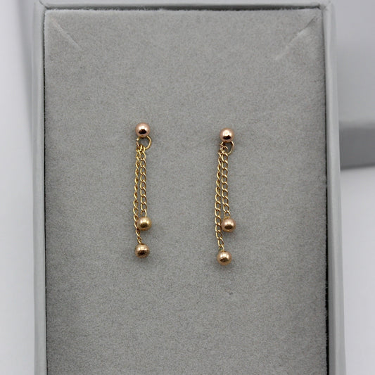 Dainty Vintage 9ct Gold Double Chain Tassel Earrings, 1980s