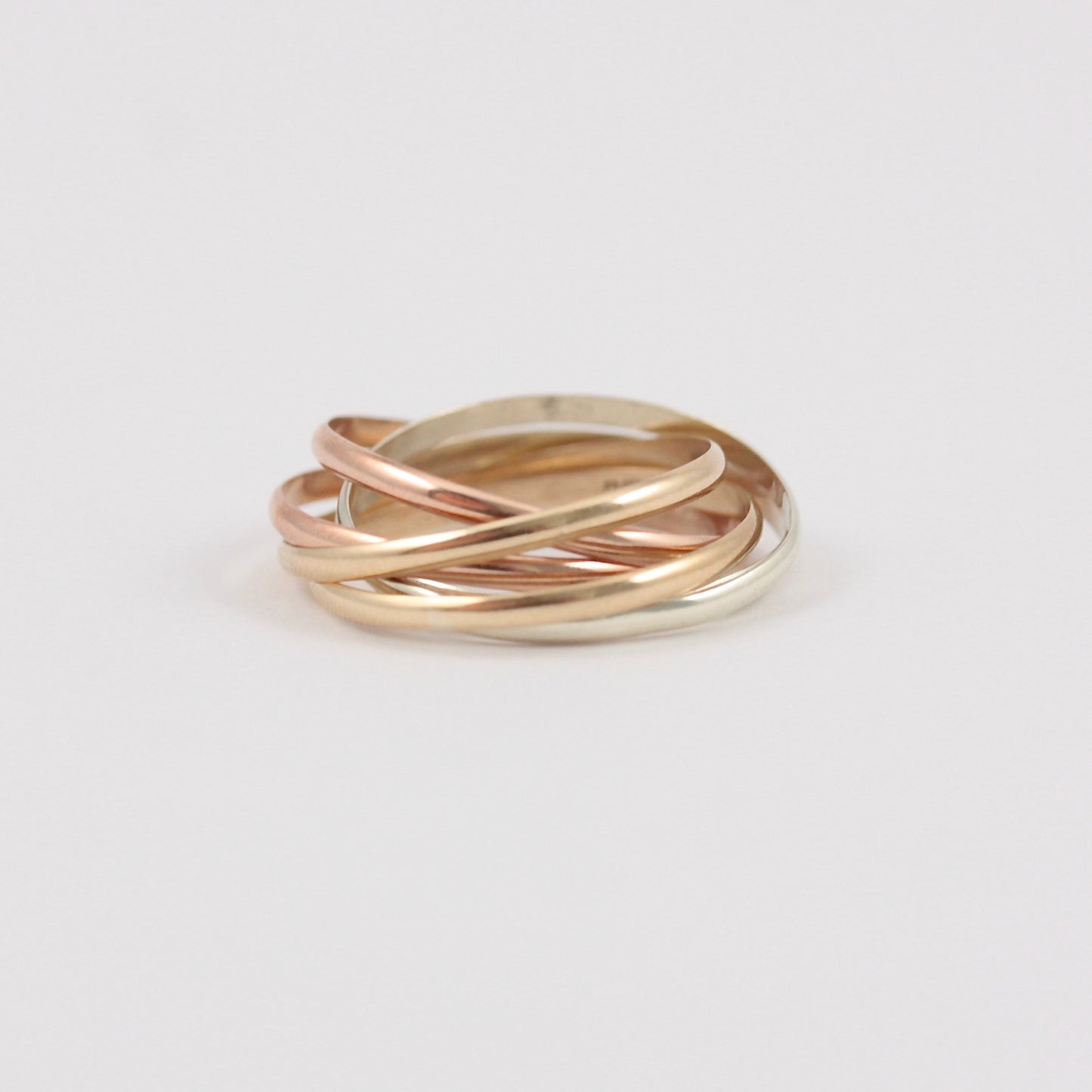 Vintage 9ct Tri Colour Gold 6 Band Russian Wedding Ring, 1987