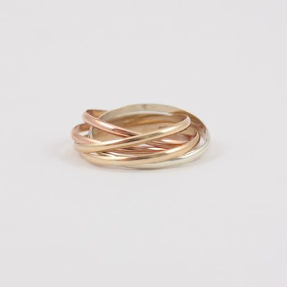 Vintage 9ct Tri Colour Gold 6 Band Russian Wedding Ring, 1987