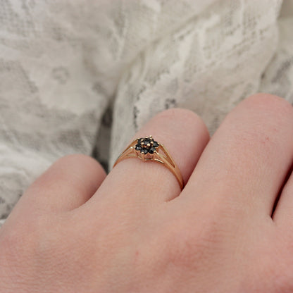 Dainty Vintage Dark Sapphire Flower Cluster Ring, 1984