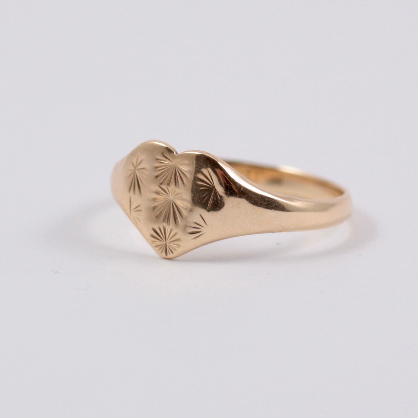 Vintage 9ct Gold Star Engraved Heart Signet Ring, 1977