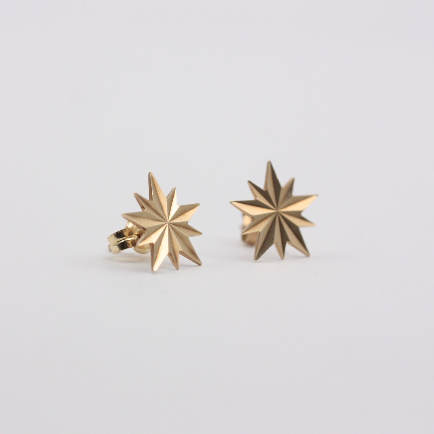 Vintage 9ct Gold 'Diamond Cut' Star Stud Earrings, c1970s