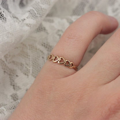 Dainty Vintage 9ct Gold Open Hearts Band, 1985