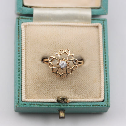 Vintage 9ct Gold Openwork Crystal Set Ring, 1986