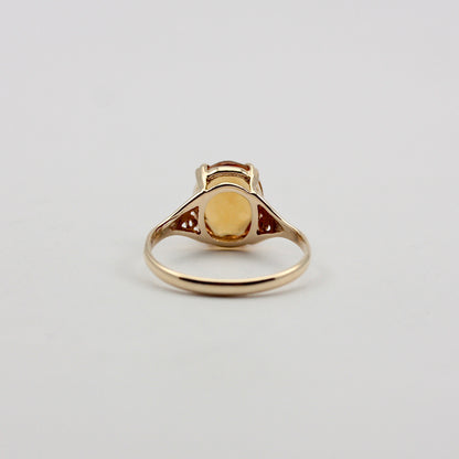 Vintage 9ct Gold Oval Citrine Solitaire Ring, 1969
