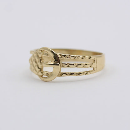 Vintage 9ct Gold Textured Cut Out Buckle Ring, 1989