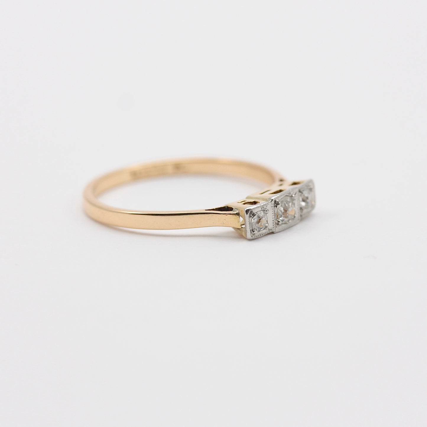 Art Deco 18ct Gold Platinum & Diamond Three Stone Ring