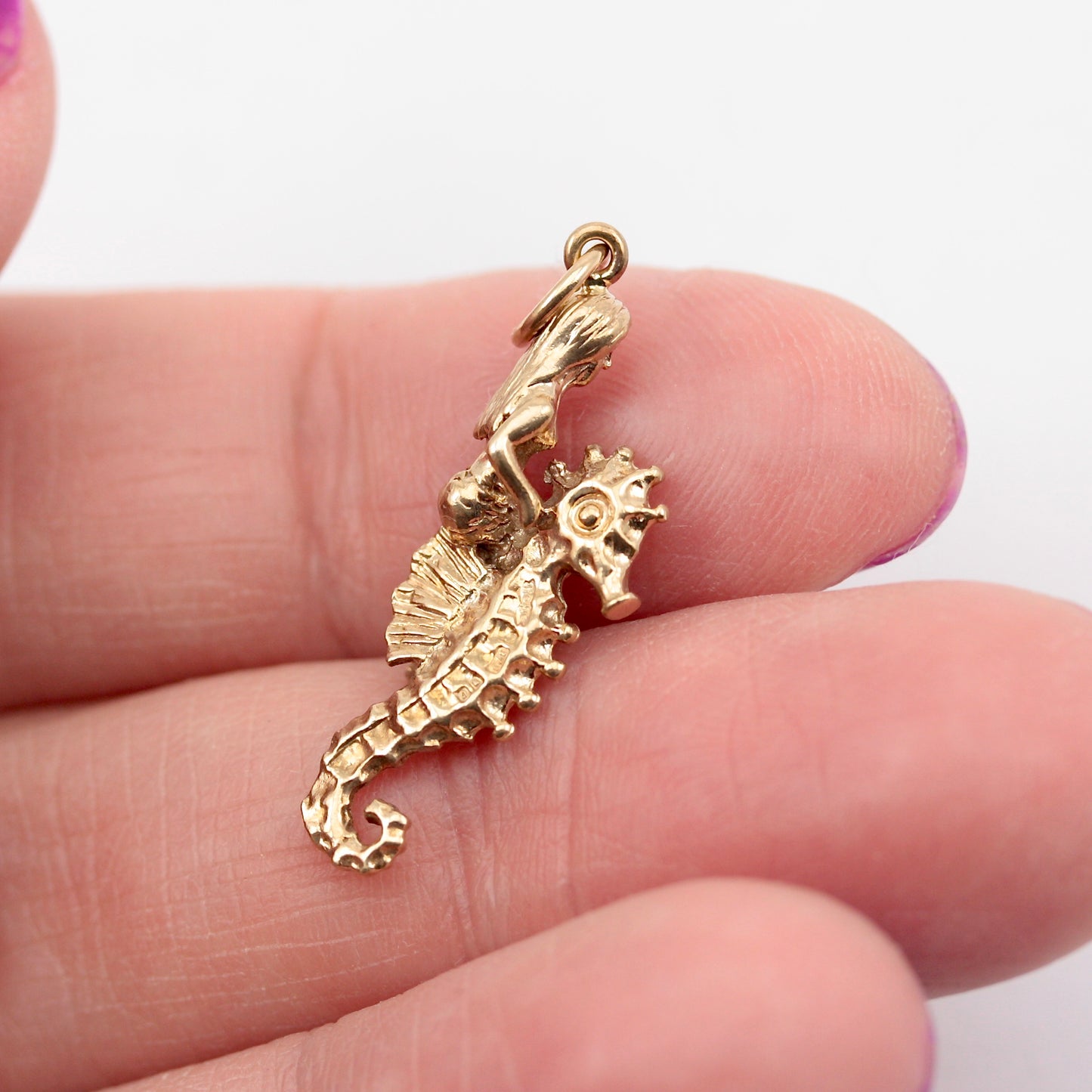 Vintage 9ct Gold Mermaid Riding a Seahorse Charm, 1988