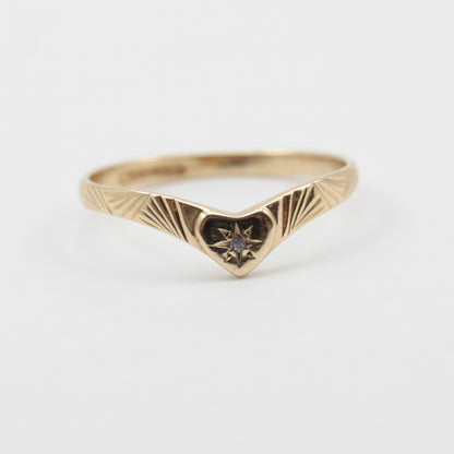 vintage 9ct gold textured wishbone ring