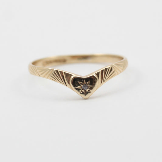 vintage 9ct gold textured wishbone ring