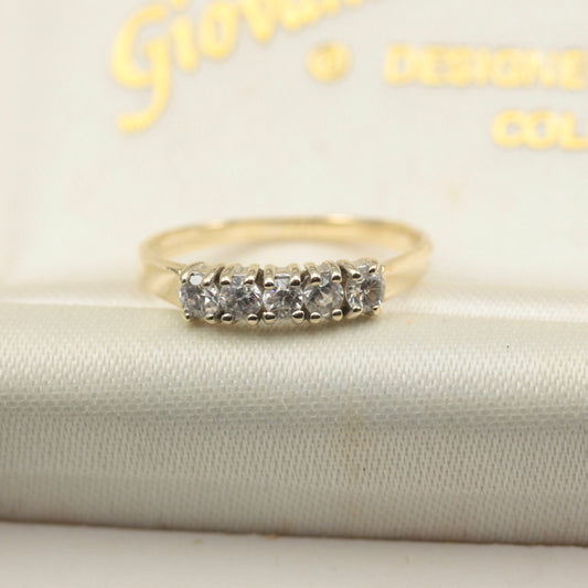 Vintage 9ct Gold and CZ 5 Stone Ring, 1988