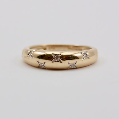 Pre-owned 9ct Gold Star Set Diamond Domed Ring
