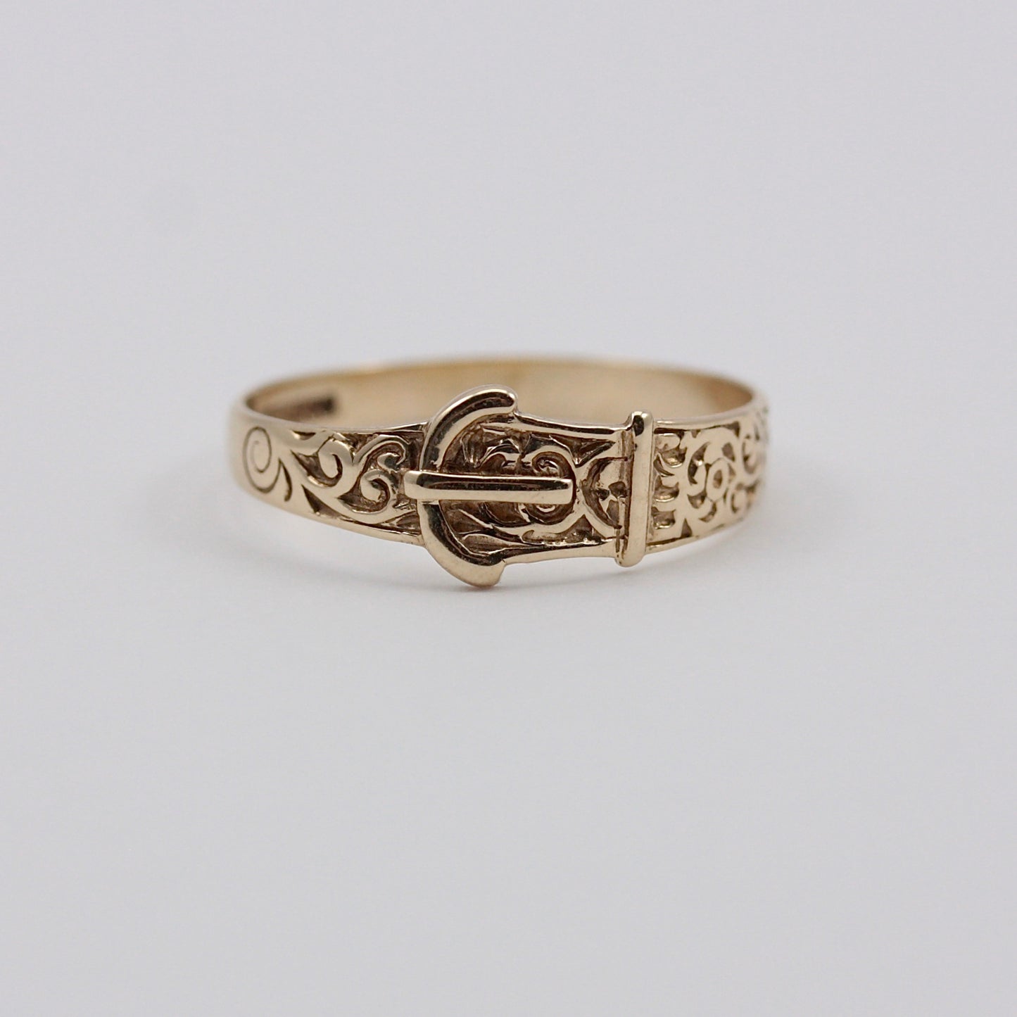 Vintage 9ct Gold Patterned Buckle Ring, 1990