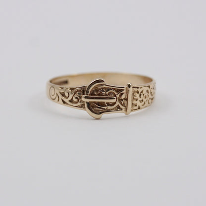 Vintage 9ct Gold Patterned Buckle Ring, 1990