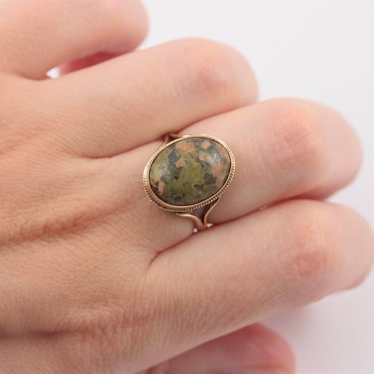 Rare Vintage Statement Ring with Unakite Gemstone, 1973