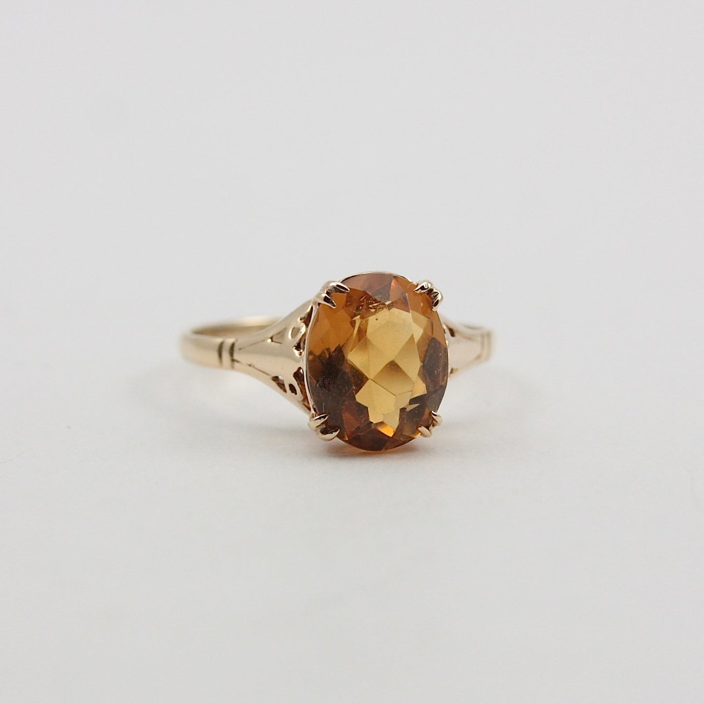 Vintage 9ct Gold Oval Citrine Solitaire Ring, 1969
