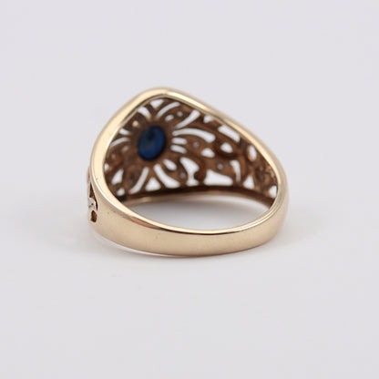 Pre-owned 9ct Gold Sapphire and Diamond Filigree Ring