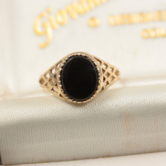 Vintage 9ct Gold Oval Black Onyx Signet Ring, 1996