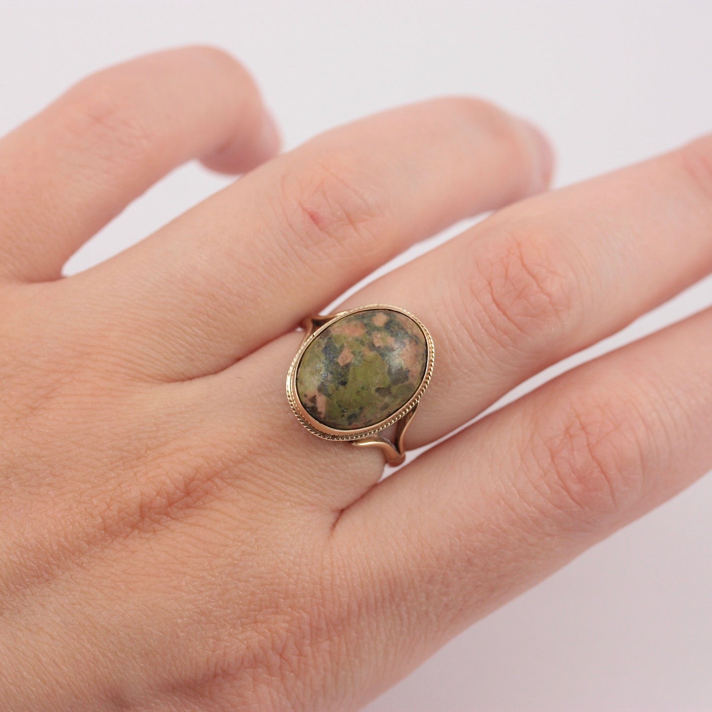 Rare Vintage Statement Ring with Unakite Gemstone, 1973