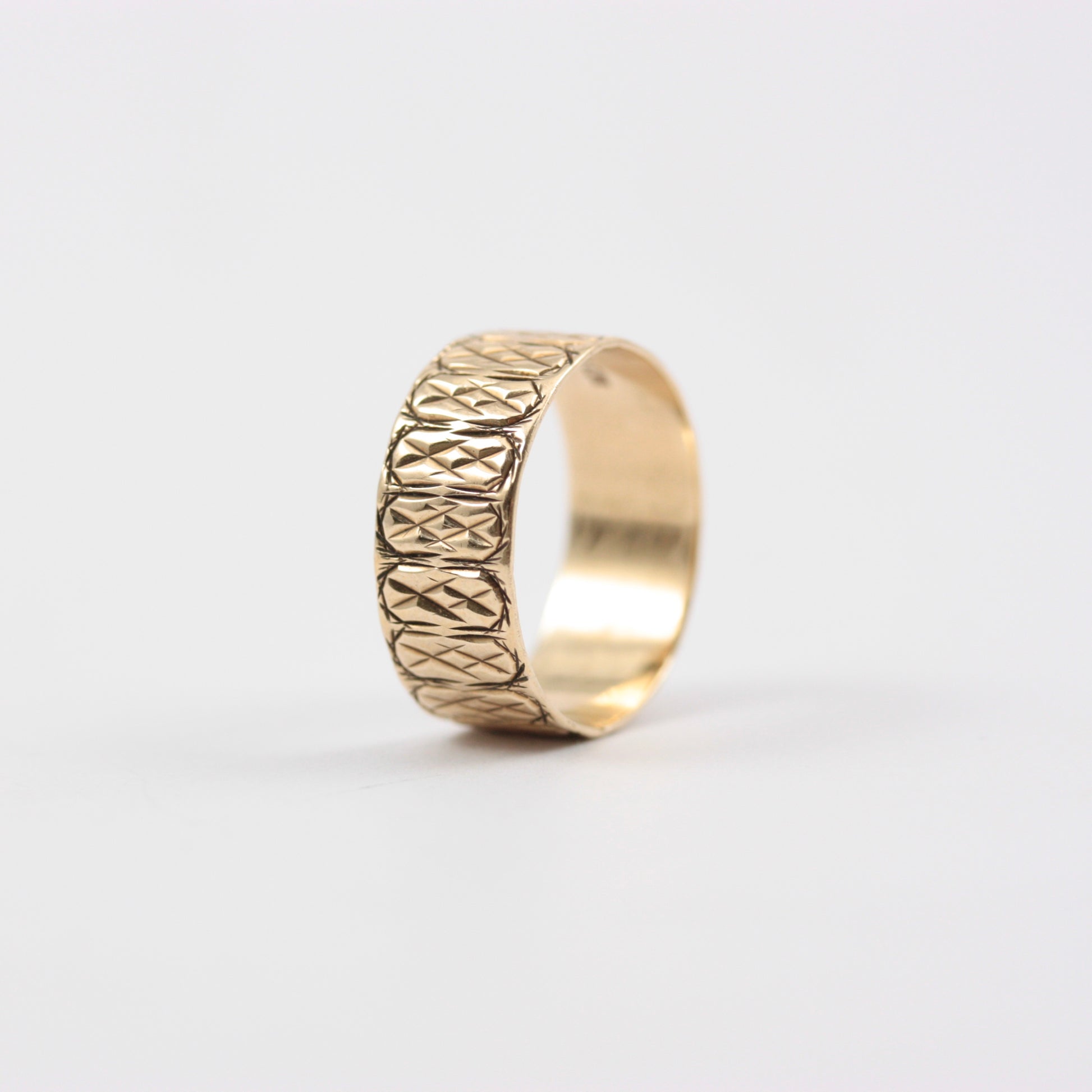 Vintage 9ct Gold Wide Patterned Band Ring, 1987