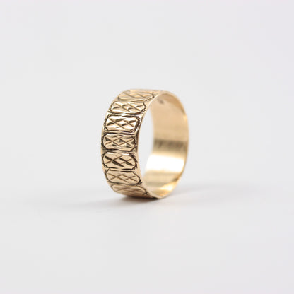 Vintage 9ct Gold Wide Patterned Band Ring, 1987