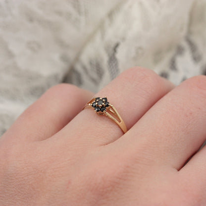 Dainty Vintage Dark Sapphire Flower Cluster Ring, 1984