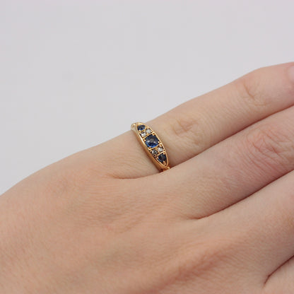 Antique 18ct Gold Sapphire and Diamond Boat Ring