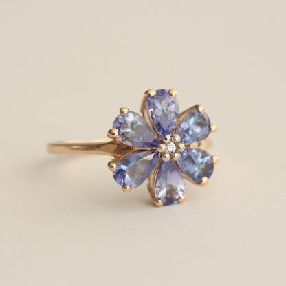 Pre-owned 9ct Gold Tanzanite Flower Cluster Ring