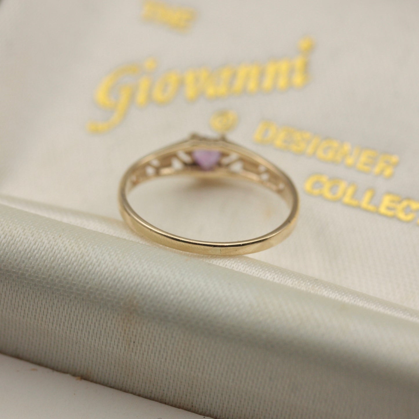 Dainty Late Vintage 9ct Gold and Amethyst Heart Ring