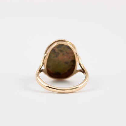 Rare Vintage Statement Ring with Unakite Gemstone, 1973