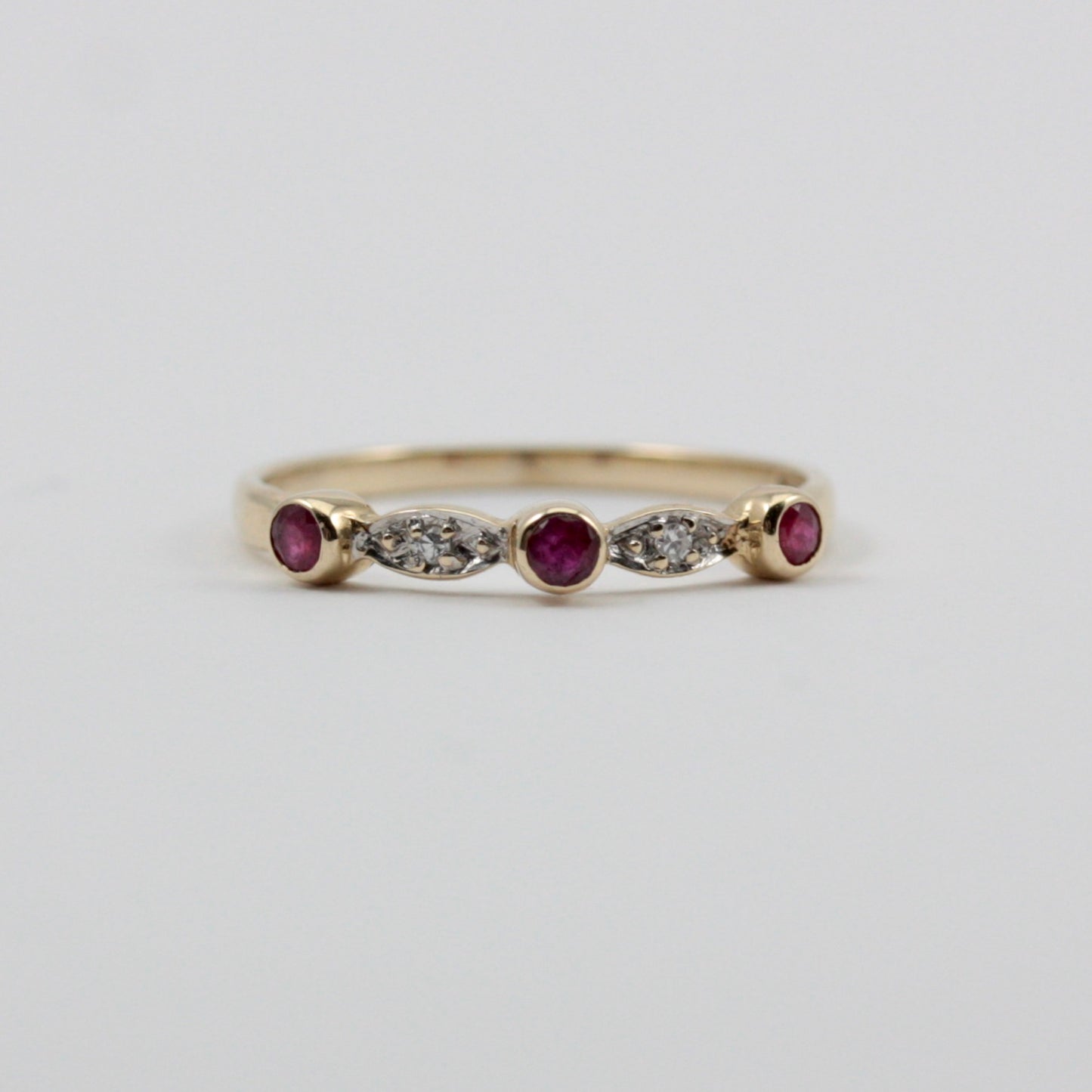 Pre-owned Dainty 9ct Gold Ruby and Diamond Band Ring