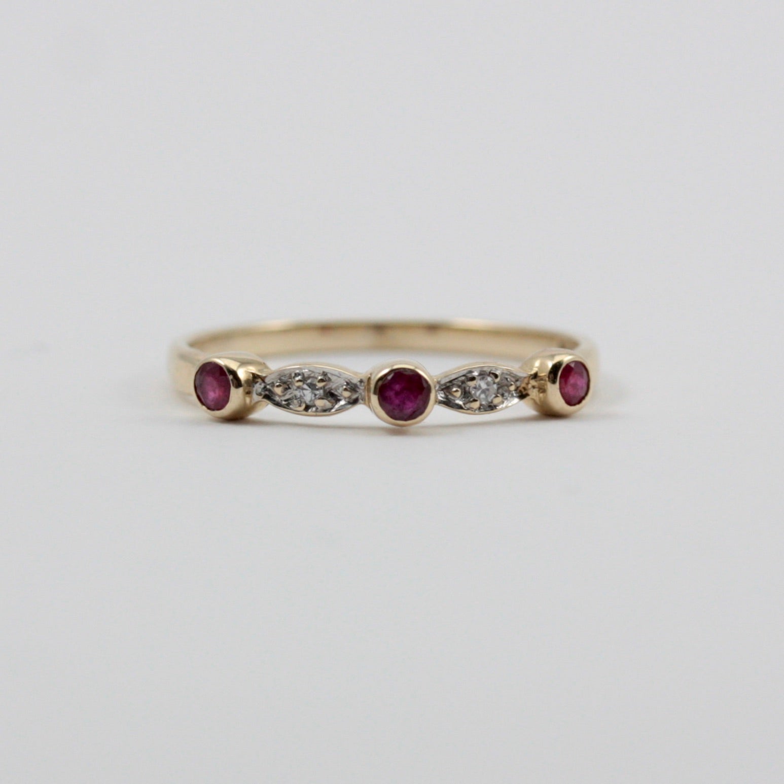 Pre-owned Dainty 9ct Gold Ruby and Diamond Band Ring