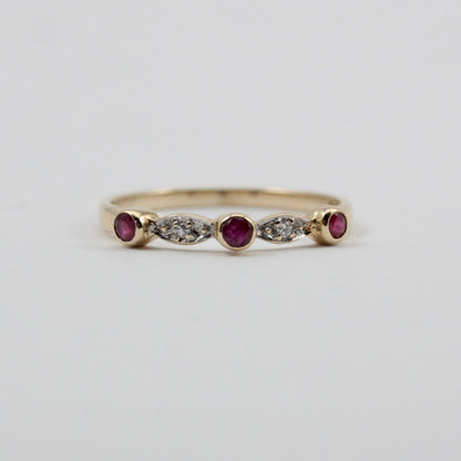 Pre-owned Dainty 9ct Gold Ruby and Diamond Band Ring