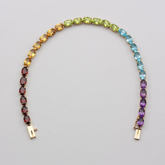 Vintage 9ct Gold Rainbow Gemstone Bracelet, 1998