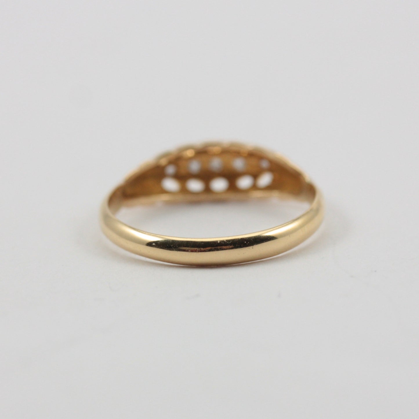 Antique Edwardian 18ct Gold Diamond Chip 5 Stone Boat Ring, 1907