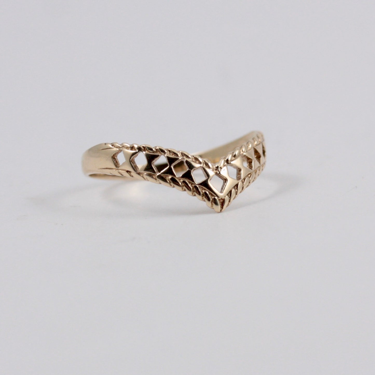 Vintage 9ct Gold Cut Out Wishbone Ring, 1986